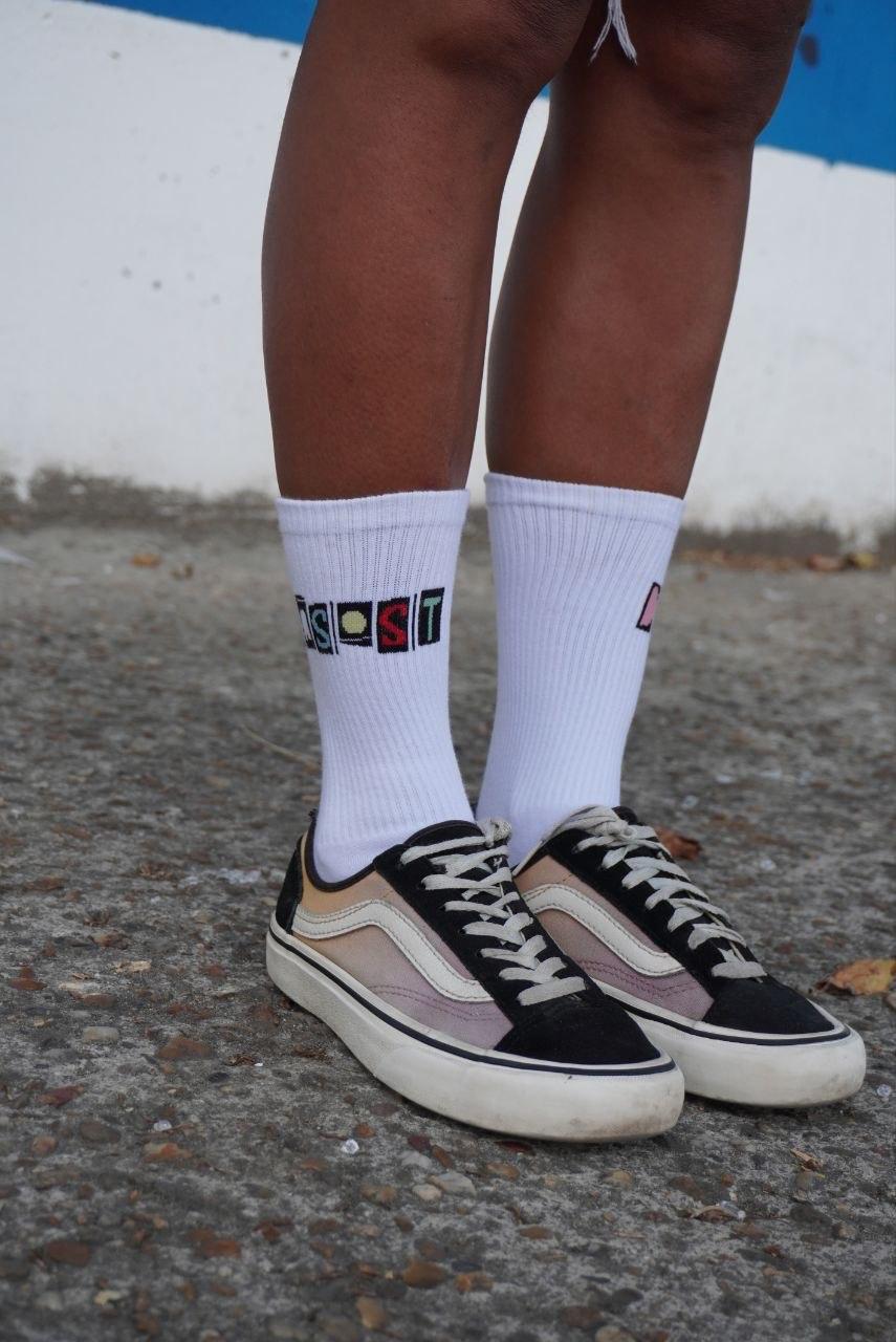 Chaussettes Crew DASOST "logo box" - blanc